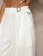 new collection Pantaloni Largi Albi de Costum din Viscoză Decorați cu curea Ellilara