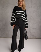 new collection Pulover Negru din Tricotaj în Dungi cu Mâneci Ample Gotara