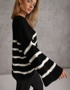new collection Pulover Negru din Tricotaj în Dungi cu Mâneci Ample Gotara