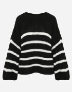 new collection Pulover Negru din Tricotaj în Dungi cu Mâneci Ample Gotara