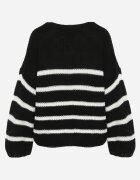 new collection Pulover Negru din Tricotaj în Dungi cu Mâneci Ample Gotara
