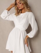 new collection Rochie Albă Cloche cu Elastic în Talie Thelo