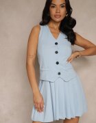 new collection Rochie Albastră deschisă cu fustă evazată și top tip vestă Evinorae