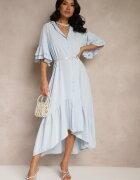 new collection Rochie albastră deschisă tip cămașă cu volane Ransara