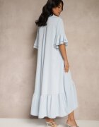 new collection Rochie albastră deschisă tip cămașă cu volane Ransara