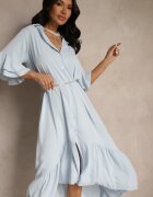 new collection Rochie albastră deschisă tip cămașă cu volane Ransara