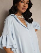 new collection Rochie albastră deschisă tip cămașă cu volane Ransara