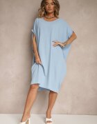 new collection Rochie Albastră Mini tip liliac cu decolteu rotund Maglia