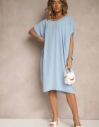 new collection Rochie Albastră Mini tip liliac cu decolteu rotund Maglia