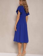 new collection Rochie Albastră Petrecută cu Fusta Cloș și Legătură Decorativă Dannola