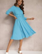 new collection Rochie Albastră Plisată cu Centură Valfe