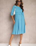 new collection Rochie Albastră Plisată cu Centură Valfe