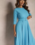 new collection Rochie Albastră Plisată cu Centură Valfe