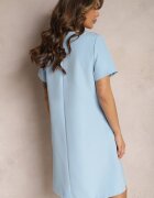 new collection Rochie Albastră Trapezoidală Mini cu Mânecă Scurtă și Buzunare Vrea