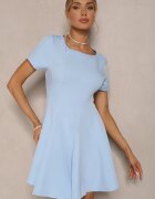 new collection Rochie Albastru Deschis cu croi evazat cu mânecă scurtă decorată cu cusături Mepiza