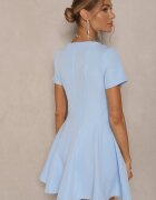new collection Rochie Albastru Deschis cu croi evazat cu mânecă scurtă decorată cu cusături Mepiza