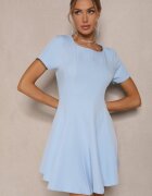 new collection Rochie Albastru Deschis cu croi evazat cu mânecă scurtă decorată cu cusături Mepiza