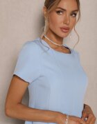 new collection Rochie Albastru Deschis cu croi evazat cu mânecă scurtă decorată cu cusături Mepiza