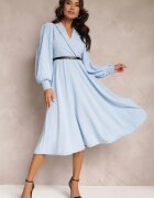 new collection Rochie Albastru deschis Evazată cu curea și mâneci lungi Malaiyah