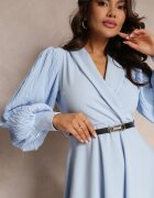 new collection Rochie Albastru deschis Evazată cu curea și mâneci lungi Malaiyah