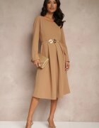 new collection Rochie Bej cu croială evazată cu decolteu triunghiular Temivara