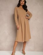 new collection Rochie Bej cu croială evazată cu decolteu triunghiular Temivara