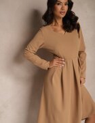 new collection Rochie Bej cu croială evazată cu decolteu triunghiular Temivara