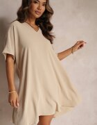 new collection Rochie Bej cu croială liliac cu legătură decorativă la spate Cylean