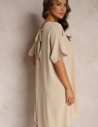 new collection Rochie Bej cu croială liliac cu legătură decorativă la spate Cylean
