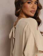 new collection Rochie Bej cu croială liliac cu legătură decorativă la spate Cylean