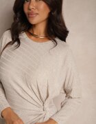 new collection Rochie Bej cu viscoză fir metalic și nod asimetric Elloritia