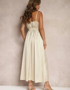 new collection Rochie Bej de seară cu croi evazat cu elastic în talie și șliț Relsea
