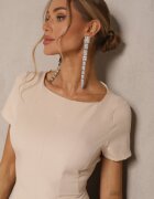 new collection Rochie bej evazată cu mânecă scurtă decorată cu cusături Mepiza