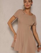 new collection Rochie Bej închis cu croi cloș cu mânecă scurtă Decorată cu cusături Mepiza