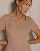 new collection Rochie Bej închis cu croi cloș cu mânecă scurtă Decorată cu cusături Mepiza