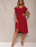 new collection Rochie Bordeaux Cloș cu Pliuri și Decolteu în V Rissari