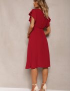 new collection Rochie Bordeaux Cloș cu Pliuri și Decolteu în V Rissari