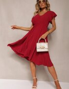 new collection Rochie Bordeaux Cloș cu Pliuri și Decolteu în V Rissari