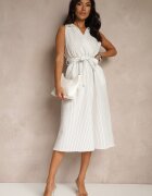 new collection Rochie cămașă albă fără mâneci cu cordon legat Lideene