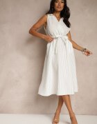 new collection Rochie cămașă albă fără mâneci cu cordon legat Lideene