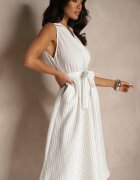 new collection Rochie cămașă albă fără mâneci cu cordon legat Lideene