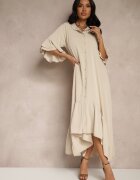 new collection Rochie Cămașă Bej Decorată cu Volane Ransara