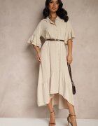 new collection Rochie Cămașă Bej Decorată cu Volane Ransara
