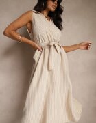 new collection Rochie Cămașă Bej Fără Mâneci cu Cordon Lideene