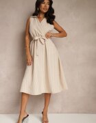 new collection Rochie Cămașă Bej Fără Mâneci cu Cordon Lideene