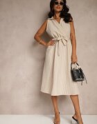 new collection Rochie Cămașă Bej Fără Mâneci cu Cordon Lideene