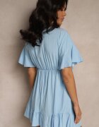 new collection Rochie Cloș Albastru deschis din Viscoză cu Mâneci tip Liliac și Volan Nellimi
