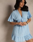new collection Rochie Cloș Albastru deschis din Viscoză cu Mâneci tip Liliac și Volan Nellimi