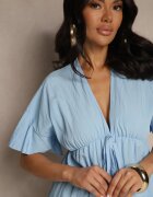 new collection Rochie Cloș Albastru deschis din Viscoză cu Mâneci tip Liliac și Volan Nellimi