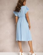 new collection Rochie Evazată Albastru deschis cu Pliuri și Decolteu în V Rissari